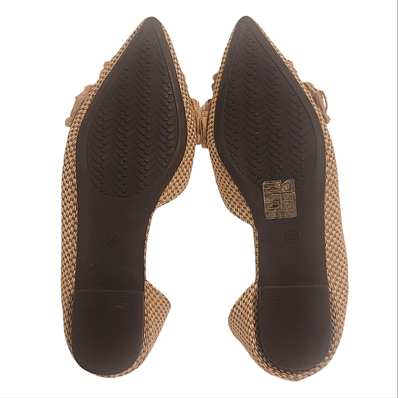 Pearl Embellished Pointed Toe Slip On Shoes Sophisticated Tan Tweed Flats 7.5 - Picture 5 of 14